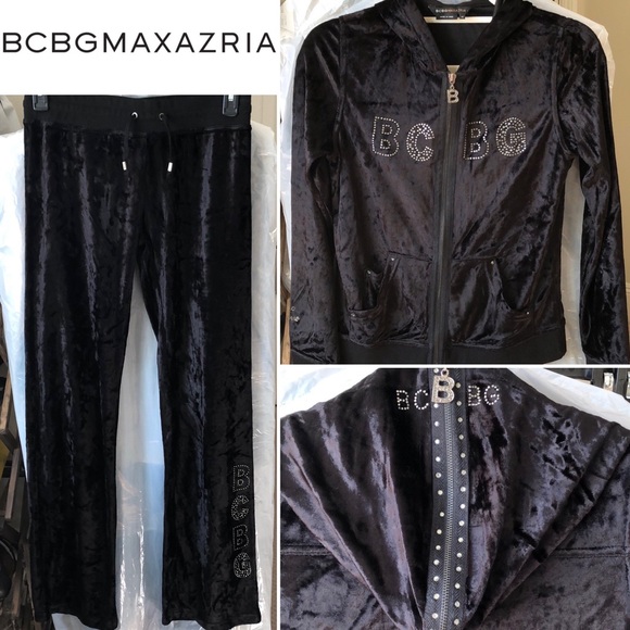 🆕 Hooded Velour Studded Sweat Suit BCBG MAX AZRIA - Picture 1 of 15